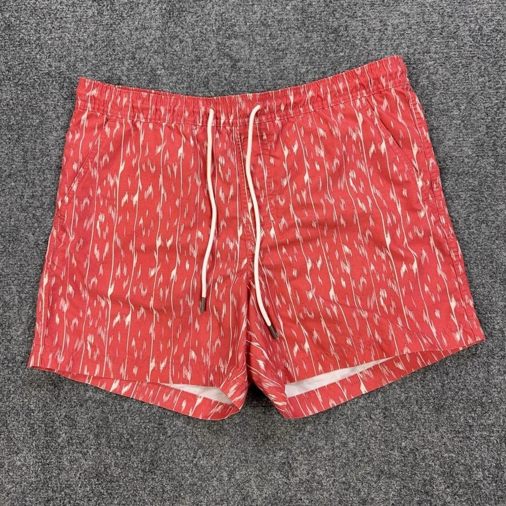 American Eagle Outfitters Swim Trunks Mens Small Red Ikat Mesh Lined Drawstring